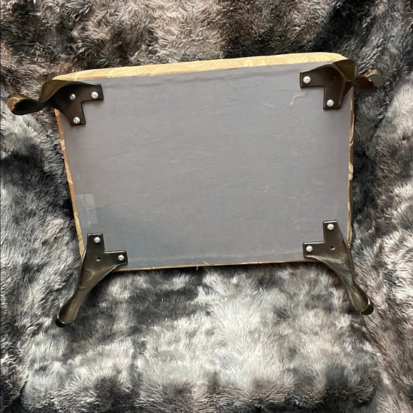 Upholstered Floral Accent foot stool in Tan with Gold/Copper colored Legs - Picture 4 of 16